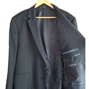Ralph Lauren Sport Coat Wool Black Blazer Jacket Mens Size 50, Black Label